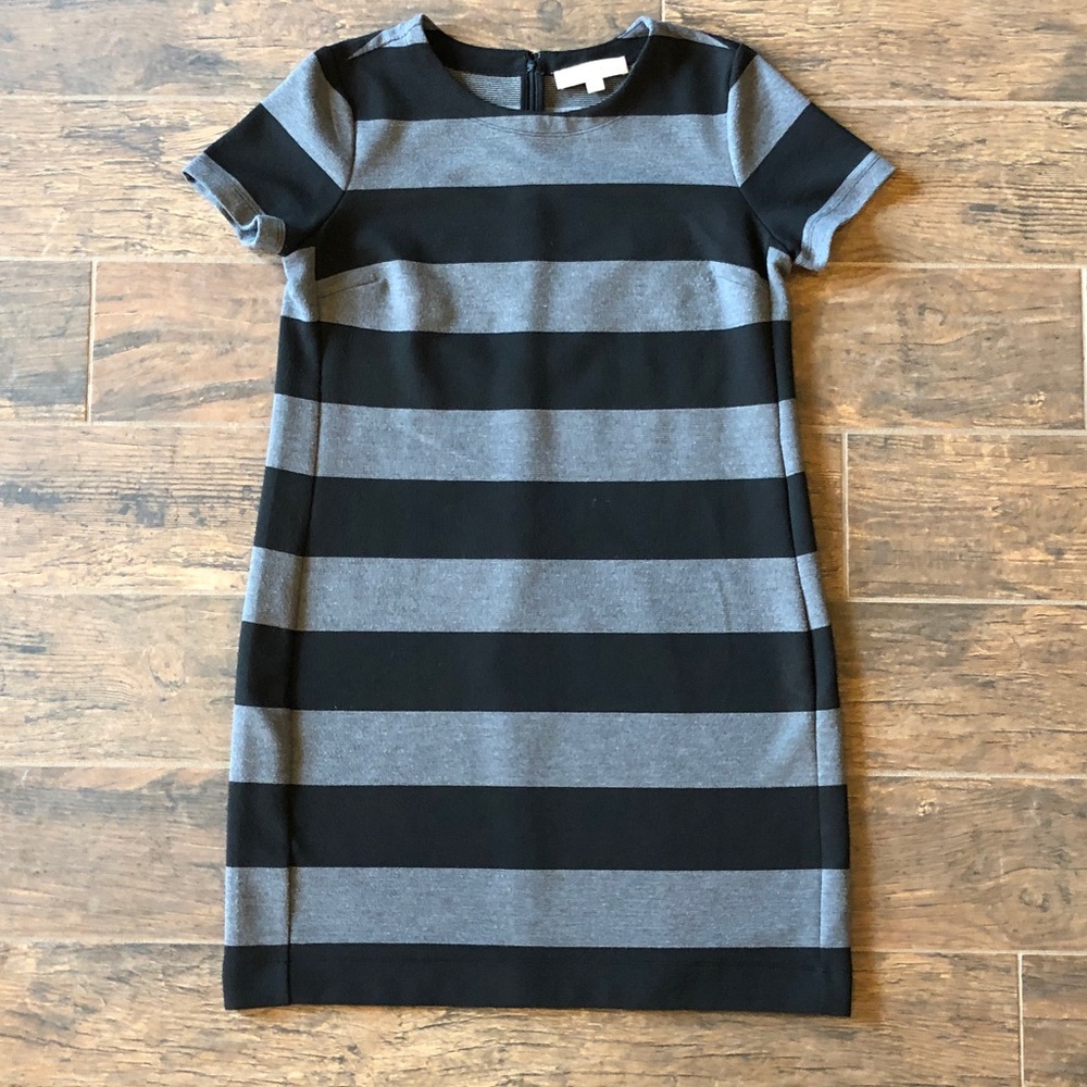 LOFT black and grey striped dress